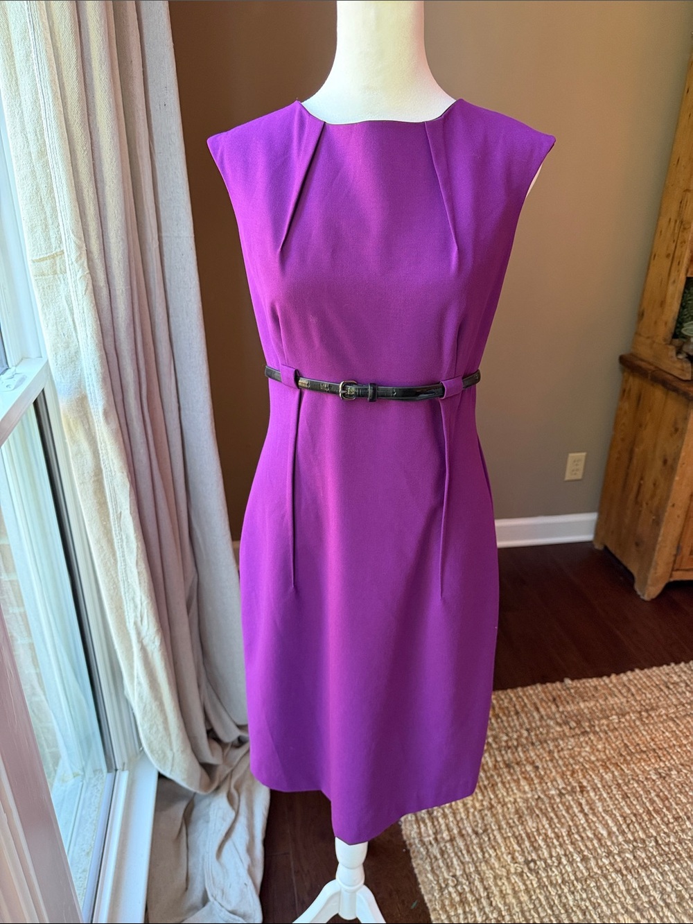 Calvin Klein Magenta Sheath Dress with Slim Black Belt